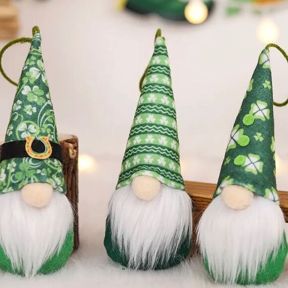 LUCKY LEPRECHAUN GNOME ORNAMENTS, SET OF 3 - Picture 5 of 5